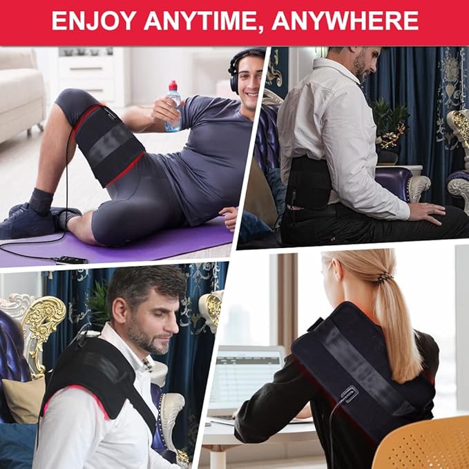 DGXINJUN Red Near Infrared Light Therapy Devices 660nm & 880nm Led Wrap Back Pain Relief for Body with Pulse Mode Flexible Pad Home Use Wearable Belt Deep Penetrating Joints Muscle Benefits (22S-WT)