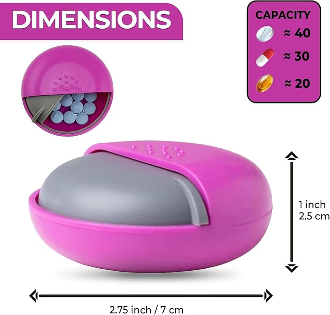 Round Travel Pill Organizer - Portable Small Pill Box for Purse - Compact, Leak-Proof Medicine Container for Pills, Vitamins, Fish Oil, Supplements - BPA-Free, Durable Design, 2.75" (Pink)