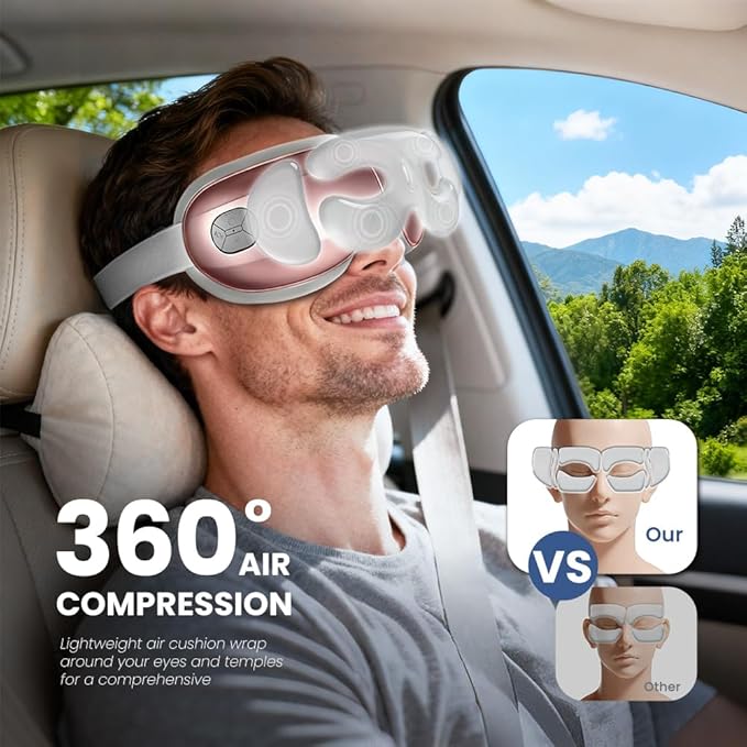 Eye Massager with Heat and Cooling, Eye Mask for Migraine, Heated Face Massager for Dry Eye Strain Relief Improve Sleep, Birthday Gifts for Women Men Pink