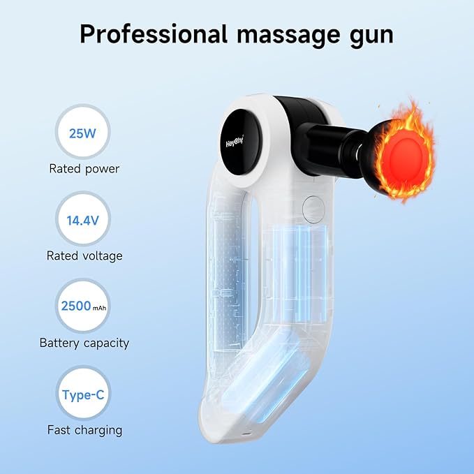 Massage Gun with Heat - Deep Tissue Percussion Massager for Pain Relief, 12mm Amplitude, 5 Speeds & 8 Attachments, Ideal for Muscle Recovery, Back Shoulder Leg - Gift for Athletes, Men, Women (White)