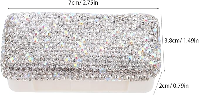 Didiseaon Bling Rhinestone Pill Case: Pill Container Box Portable Waterproof Pocket Holder Rectangular Plastic Storage Organizer for Outdoor Camping Travel