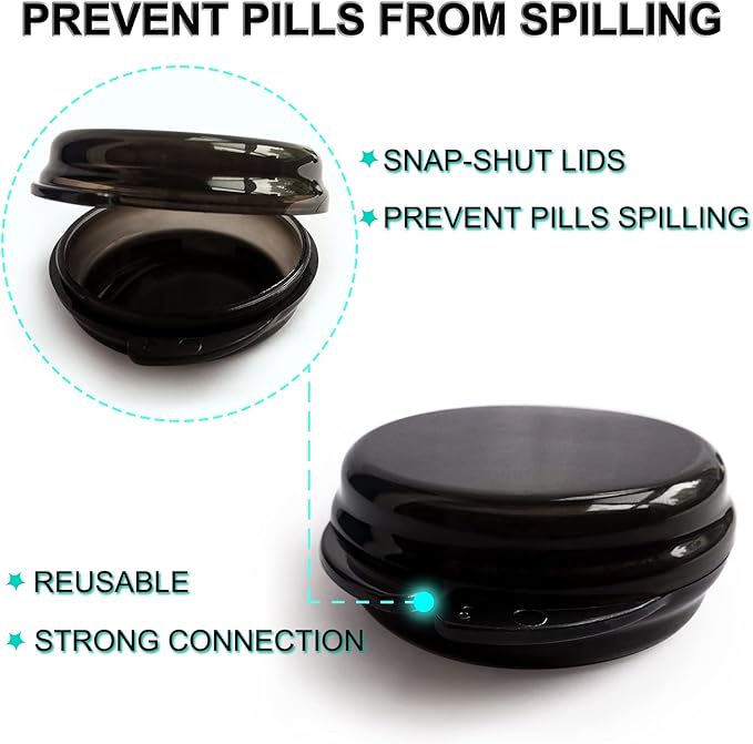 Pill Organizer for Pocket, Mini Pill Box for Pocket Purse, Portable Travel Pill Container, Small Secure Storage for Supplements & Daily Care (Black 6 PCS)