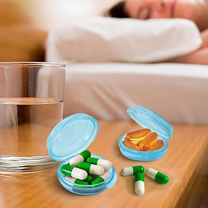 Pill Organizer for Pocket, Mini Pill Box for Pocket Purse, Portable Travel Pill Container, Small Secure Storage for Supplements & Daily Care (Blue 6 PCS)