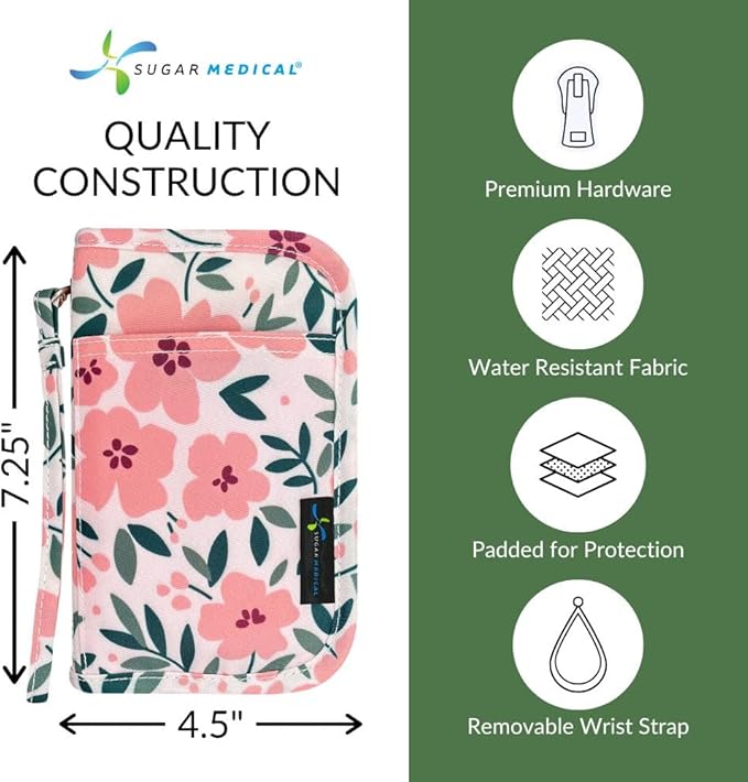 Sugar Medical Diabetes Supply Case |Diabetic Care Products | Diabetic Supplies Travel Organizer | Diabetic Supply Bag | Glucose Meter Kit | Diabetic Bags for Supplies | Glucometer Case (Luna Floral)