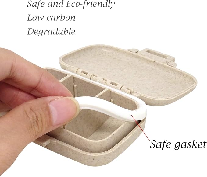 Honbay Vitamin Organizer Box Portable Travel Pill Case Healthy Eco-Friendly Wheat Straw Small Pill Box (Primary Color)