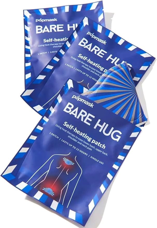 Bare Hug Self-Heating Patches, Heat Therapy for Pain Relief in Back, Neck & Shoulders, Lasts Up to 12 Hours, Heats in 30 Seconds, 3 Patches