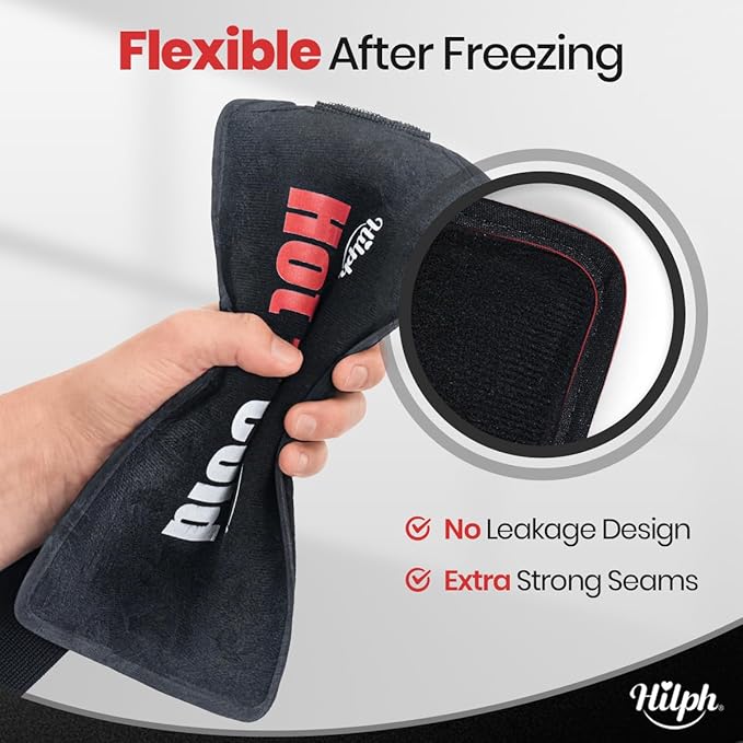 Hilph Ice Pack for Injuries Reusable, 2 Packs Hot Cold Soft Gel Ice Pack with Adjustable Strap, Flexible Ice Wraps for Joints and Muscle, Back, Knee & More Discomfort Relief (9.5" x 4.7") Black