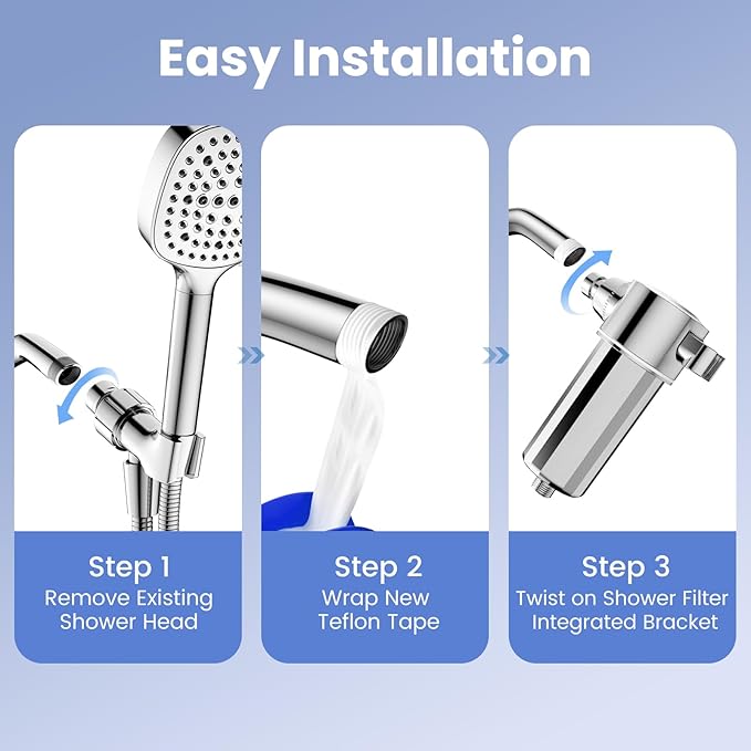 Shower Filter for Hard Water, High Pressure Activated Carbon Filter, Removes 99% Chlorine for Healthier Skin & Hair
