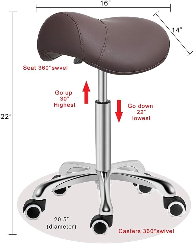 Kaleurrier Saddle Stool Rolling Swivel Height Adjustable with Wheels,Heavy Duty Saddle Chair,Ergonomic Stool Chair for Hair Salon Lab Clinic Dental Massage Home Office Kitchen (Coffee, Without Back)
