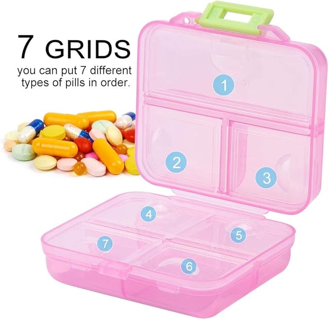 7 Grids Weekly Pill Box Portable Medicine Storage Box Foldable Drug Case Tablet Organizer for Travel ()