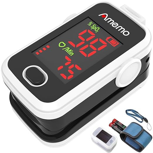Pulse oximeter with alarm function, OLED display oxygen monitor fingertip, Blood oxygen saturation monitor (SpO2) with Carrying case, Silicone cover, Batteries and Lanyard