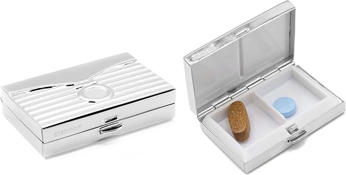 Set of 2 Rectangular-Shaped Pocket Purse Pill Box & Organizer with Dual Compartments (Silver Envelope)