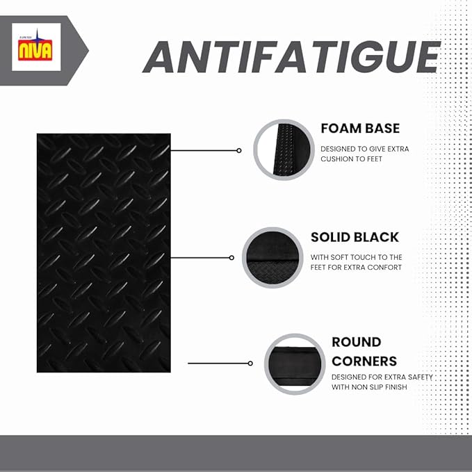 Tapetes Niva® Anti Fatigue Mat, Diamond Plate Non-Slip Finish, Foam Interior. for Profesional Kitchen, Garage or Industrial use, (Black, 36" L x 24" W x 0,82" Th)