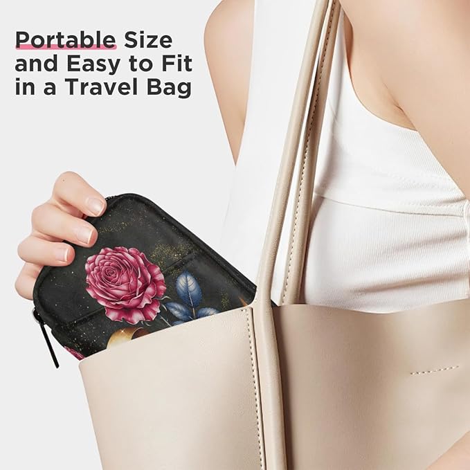 Beautiful Rose Art Pill Case Travel Pill Organizer Weekly 7 Day Portable with Zipper Medicine Box Pill Case for Vitamins, Birth Control,Fish Oils,Medication, Supplements