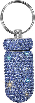 Portable Pill Case Pill Container Waterproof Pill Holder with Keychain Bling Pill Box Medicine Dispenser Bottle Storage for Outdoor Camping Travel (Sky Blue)