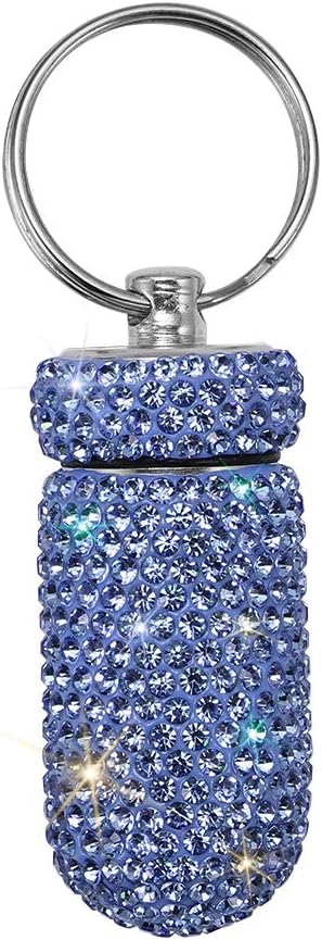 Portable Pill Case Pill Container Waterproof Pill Holder with Keychain Bling Pill Box Medicine Dispenser Bottle Storage for Outdoor Camping Travel (Sky Blue)