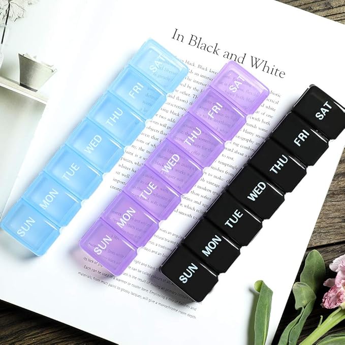 2 PCS Small Weekly Pill Organizer 7 Days,Pocket Daily Pill Case, Daily Planner, Pill Box for Pills/Vitamin/Fish Oil/Supplements (Blue)