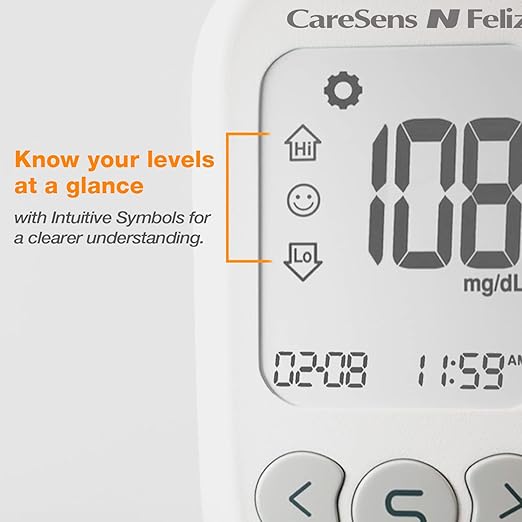 CareSens N Feliz Blood Glucose Monitoring System - Meter Only - 1 Diabetes Blood Glucose Meter, 1 User Guide, 1 Quick Reference guide, 1 Case & 1 CR 2032 Battery