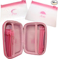 Pink Day and Night Pill Wallet w/Zipper, PU Leather Pill Case 5.5 X 4 x1.75 Inch, Includes14 AM PM Pill Organizer 7 Day Small Pill Bags of 3x4 Inch, Pill Pouches for Medicine or Supplements