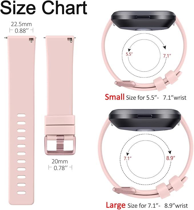 Mugust Sport Bands Compatible with Fitbit Versa 2 / Fitbit Versa/Versa Lite/Versa SE, Classic Soft Silicone Replacement Wristbands Straps for Fitbit Versa 2 Smart Watch Women Men (Large,Light Pink)