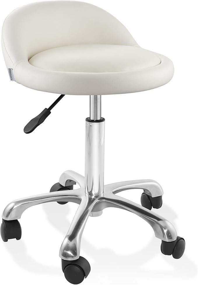 Saloniture Rolling Hydraulic Salon Stool with Low Backrest - Adjustable Swivel Chair for Spa, Shop, Salon, Massage, or Medical Office, Cream