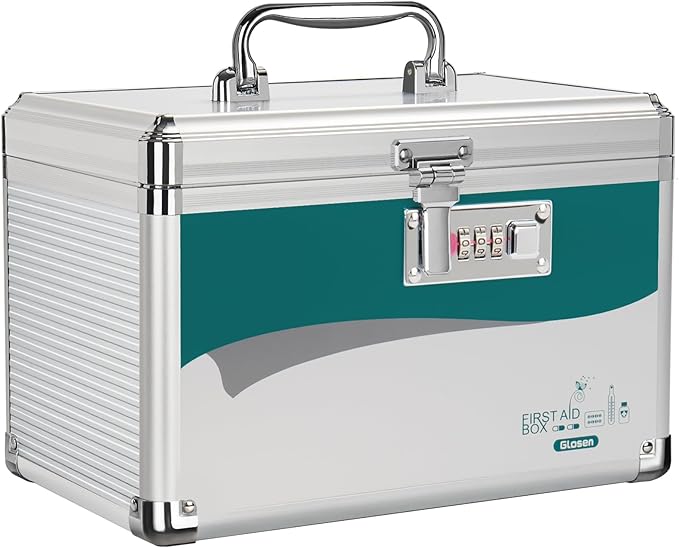 Glosen Medicine Lock Box with code, Medication lock box【Small 10x6.7x6.7 Inch】,medical box organizer with Combination Lock