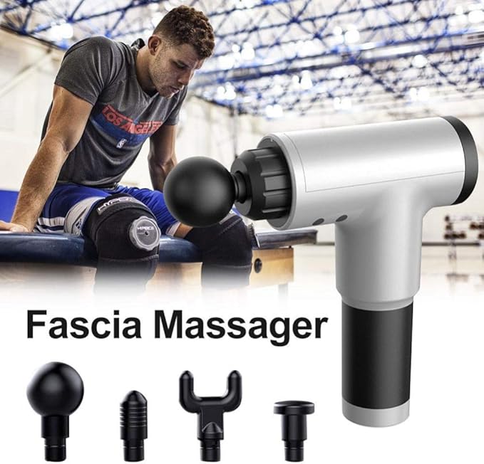 Hand held Electric Quiet Muscle Massage Gun deep Relaxation Massage Body Four Kinds of Massage Head Cordless Percussion Massager Relieve Muscle Pain and Tension (Red)