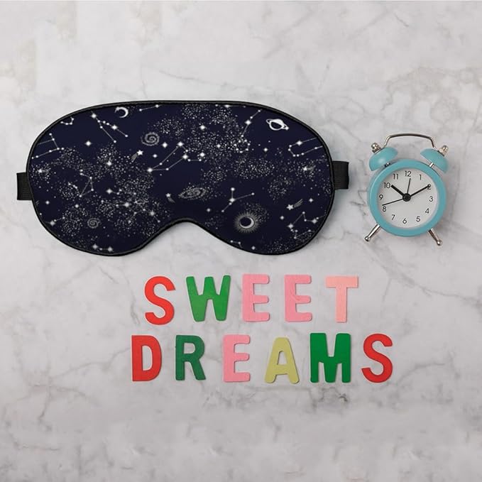 Galaxy Constellation Sleep Mask Eye Mask Space Black Blue Sky Star Galaxy Black Sleep Mask Light Blocking Adjustable Smooth Soft Eye Masks for Women Deep Rest Travel