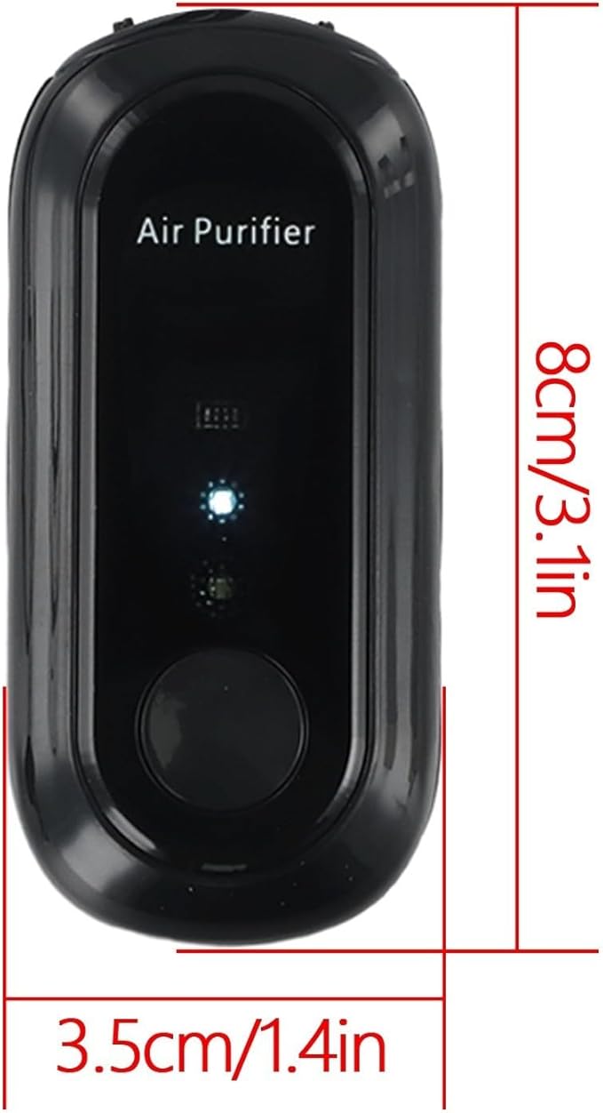 Wearable Personal Air Purifier Negative Ion Generator Hanging Neck Design USB Rechargeable 15 Hours Working Time No Cartridge Replacement Needed Air Cleaner(Black)