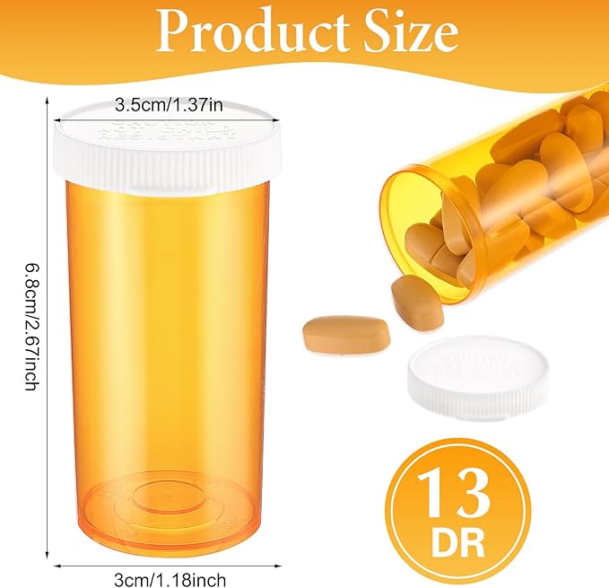 9 PCS Empty Plastic Pill Bottles with Easy Open Snaps Caps Clear Containers Pill Cases Organizers Medication Vials Travel Pill Box Plastic Medicine Containers (13 Dram