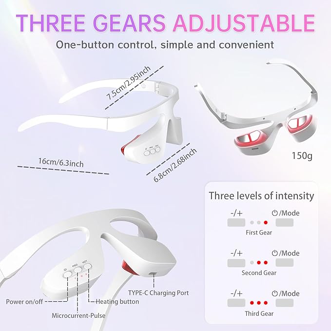 Under Eye Red Light Therapy Glasses, Reducing Dark Circles,Light Therapy, and Heat,Light Therapy, and Heat, for Eye Fatigue(White & 3 Modes)