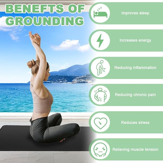 2 Pics Grounding Mat Kit, Grounding pad Foot Therapy, Reconnect to The Earth Relieve Pain,Improve Sleep, 15 Ft Cord Included,Grounding Mat at Home, Work, Black(11.6 x 27)
