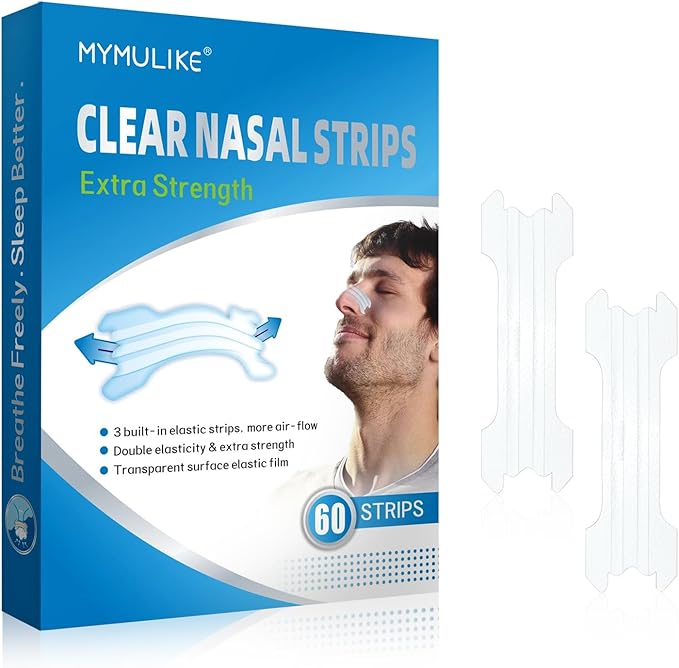 Invisible Clear Nasal Strips for Snoring, 60 Count Nose Strips for Breathing, Extra Strength Nasal Strips, Lift for Open Feeling During Sleep & Sports