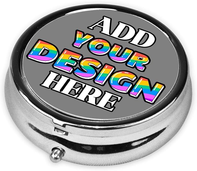 Custom Travel Medicine Organizer, Medicine Pill Box Case Container Travel Pill Holder Vitamin for Purse Med Wallet Portable Mini Pastillero Round, Gray, Personalized Gifts