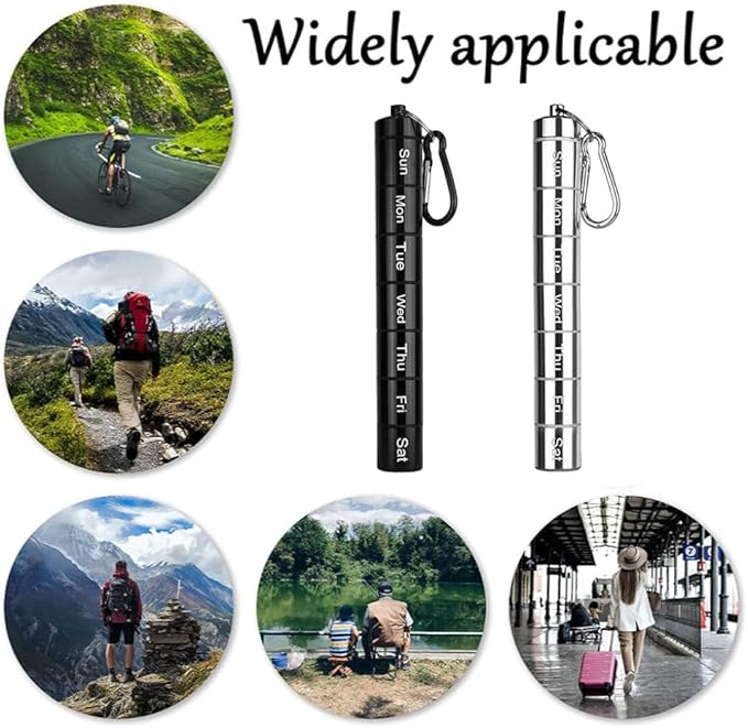 7 Days Rainbow Colour Aluminum Box with Carabiner ，Stackable Metal Container，Waterproof Travel Cute Box Holder (1 Silver Container and 1 Black Container)
