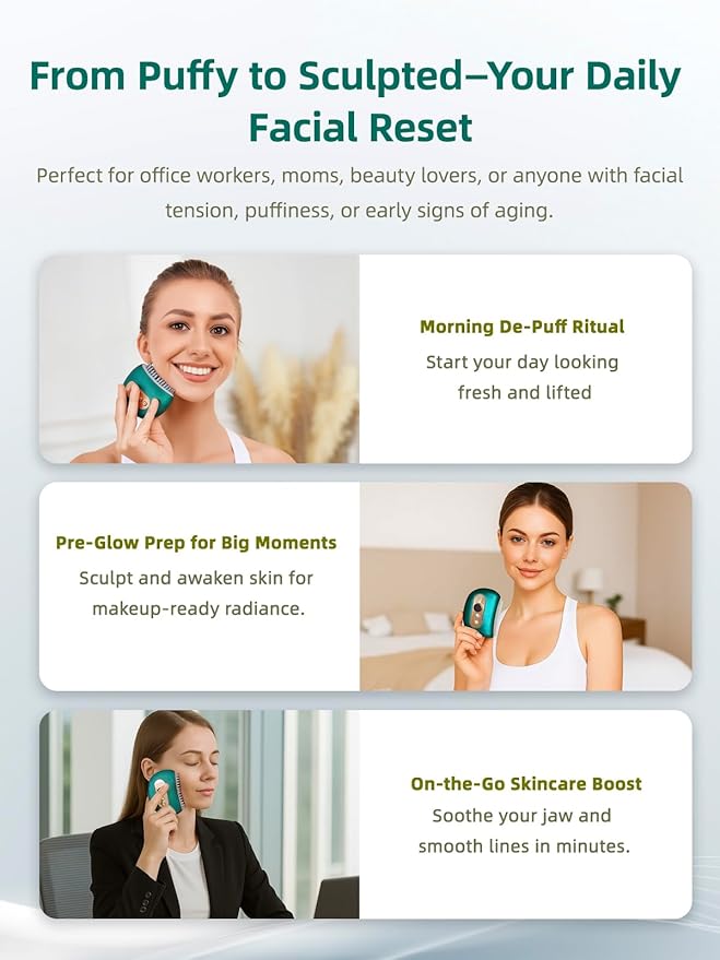 Lymphatic Contour Face Brush – Face Massager for Lymphatic Drainage, Double Chin Reducer, and Facial Sculpting – Gentle Vibrating Lymphatic Drainage Tool for Jawline & Puffiness (Green)