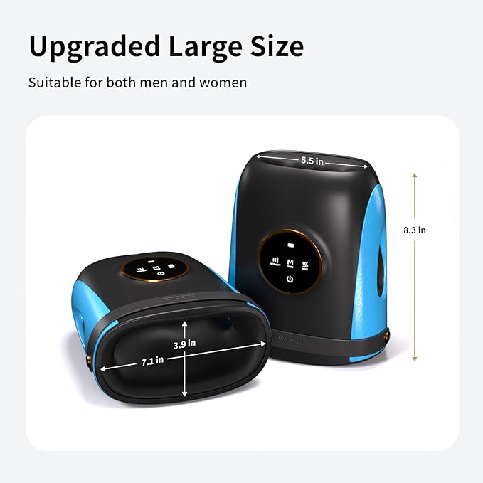 FIT KING Cordless Hand Massager with Compression & Heating, Fingers Wrap Massage for Arthritis Pain and Carpal Tunnel, Large Space for Both Men and Women (Blue)