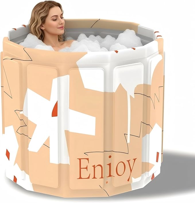 Portable Bathtub for Adult, Foldable Soaking Bathtub for Hot SPA&Ice Bath, Foldable Small Bathtub collapsible bathtub for Bathing, 6-layer Insulated portable tub,Space-Saving (yellow 25.9X31.5IN)