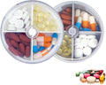 2PCS Pill Organizer 2 Packs Portable Travel Pill Box Round Rotatable Pill Case 4 Large Compartments Medicine Organizer for Vitamin Fish Oil Pills Supplements (Grey + White)