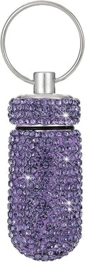 Purple Pill Holder Keychain, Holder Pill Container Keychain Mini Size Waterproof and Light Weight Portable Pill Bottle Case, Bling Aluminum Key Chain for Outdoor Camping Traveling, Medication Aids