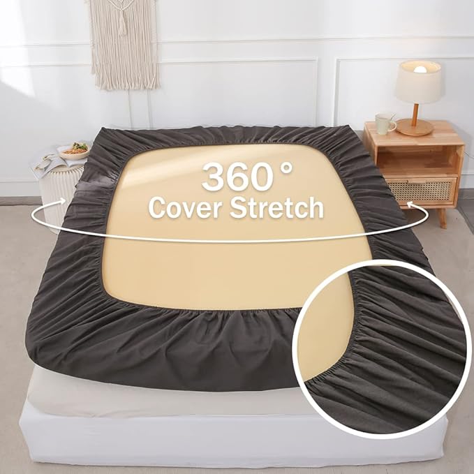 Simple&Opulence Belgian Linen Sheet Set Solid Color - 4 Pieces (1 Flat Sheet, 1 Fitted Sheet & 2 Pillowcases) Natural Flax Cotton Blend Soft Breathable Farmhouse Bedding - King Size, Dark Grey