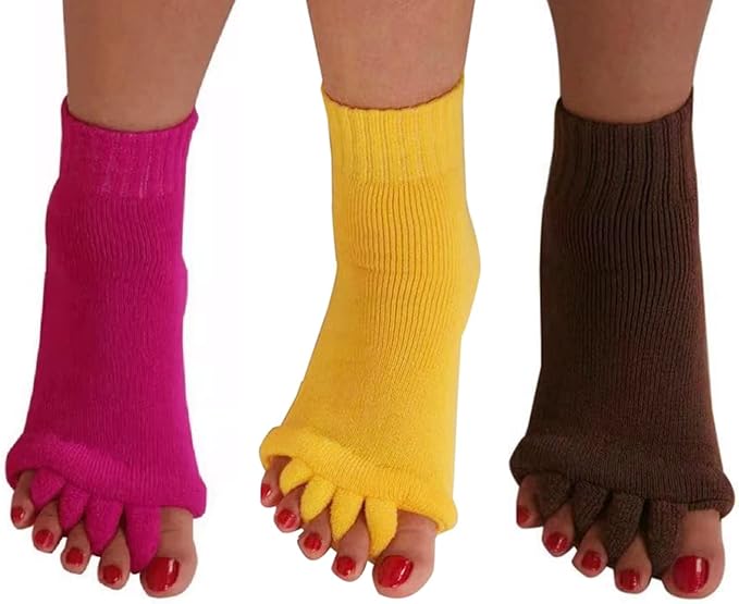 AIBEARTY 3 Pairs Yoga Sport Gym Five Toe Separator Socks Foot Massage Toeless Socks