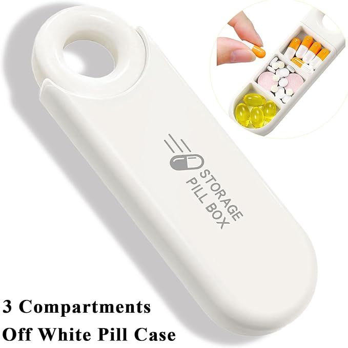 Daily Travel Pill Case, 3-Tray Small Cute Medicine Planner with Pull Tab, Vitamin Organizer Box, for Medication, Meds, Capsule, Fish Oil, Tablets, Antibiotics, White