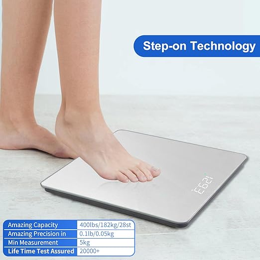 Homebuds Bathroom Scale for Body Weight, Precision 0.1lb by Our Professional Factory Since 2001, Weight Scale LED Display and Step-On, 3*AAA Batteries Included, 400lb/182kg, Silver