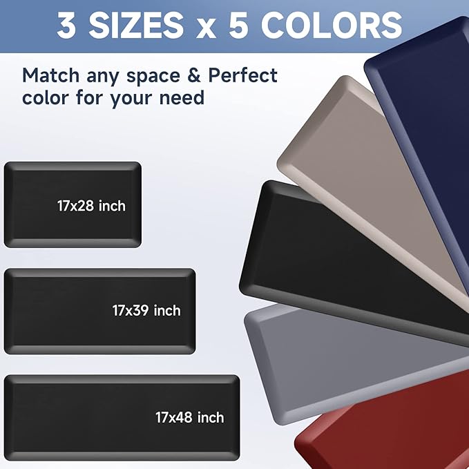 StepRite 4/5 Inch Thick Kitchen Mat Anti Fatigue Mat Kitchen Rugs Kitchen Decor Non-Slip, Stain Resistant, Water Resistant Kitchen Mats Desk Mat for Kitchen, Office, Workshop, Black, 17'' x 39''