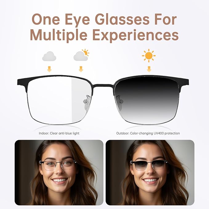 Bluetooth Audio Smart Glasses, Blue Light Glasses for Women Men,Open Ear Sound Mic & Speakers, Magnetic Charging, Color-Changing Polarized Sunglasses Lenses, Voice Assistant（GS06G