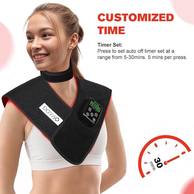 New RC2 Cordless Red Light Therapy for Neck and Shoulders, Near Infrared Therapy Wrap Pulse Therapy for Pain Muscle Relief