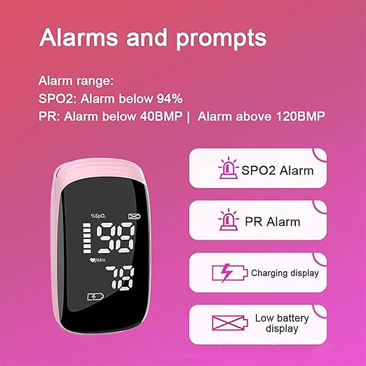 Rechargeable Pulse Oximeter with Accurate Fast Oximetry SpO2 Reading for Outdoor Sports & Home Use (Pink)