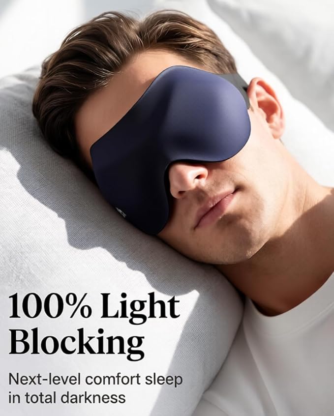 Eye Masks for Sleep Light Blocking: Lightweight 3D Contoured Sleep Mask for Men - Zero Pressure Blindfold Airplane Travel Essentials - Perfect for Night Shift Meditation College Dorm (Black)