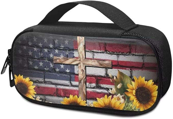 USA Flag Cross Diabetic Supplies Carrying Bag Insulin Travel Storage Case with Side Handle Insulin Pens Cooler Travel Bag for Medication Vials and Diabetes Testing Kit